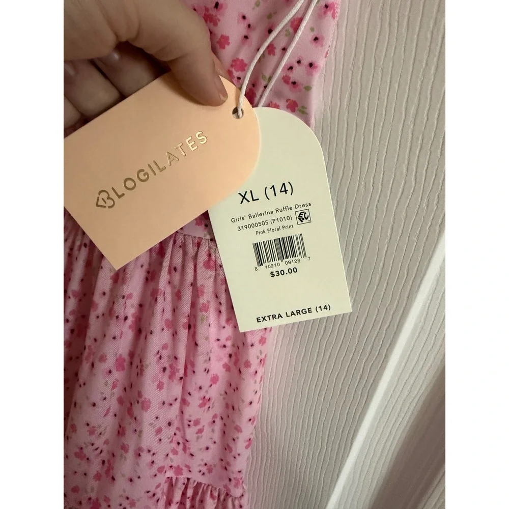 Blogilates Girls Ballerina Ruffle Dress Pink Floral  XL 14 Active Skort Dress